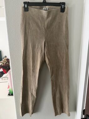 Vince Taupe Suede-Look 100% Lamb Leather Split Hem Straight Leg Pants